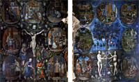 Lienzos del Retablo Mayor de la Iglesia de Santa Cruz, Tlaxcala.
Fotos de Ángela Arziniaga y Everardo Rivera
Luisa Ruiz Moreno, El árbol dorado de la ciencia. Proceso de figuración en Santa Cruz Tlaxcala,
BUAP, Secretaría de Cultura de Puebla, 2003.