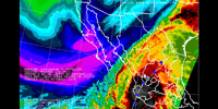 Imagen de satélite que muestran los momentos en los que está entrando a tierra por las costas de Jalisco el huracán Patricia y la trayectoria en su paso por el territorio mexicano.