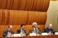 Los doctores Jorge Flores, Jaime Urrutia Fucugauchi, Ranulfo Romo y Eduardo Backoff Escudero.