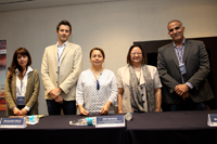 Integrantes de comité organizador del Taller sobre Variabilidad y cambio climático – Océanos: Ligia Pérez Cruz, Alessandro Rizzo, Aída Martínez, María Luisa Machaín-Castillo y Abdel Siffedine, que presentaron los objetivos y alcances de la la actividad organizada por la Academia Mexicana de Ciencias y la Casa Universitaria Franco Mexicana.