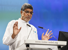 El Premio Nobel de la Paz 2014, el indio Kailash Satyarth, durante su participación en la 65 Reunión Lindau de Premios Nobel.