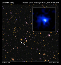 Situada a más de 13.000 millones de años luz de distancia, EGS-zs8-1 es la galaxia más lejana que se ha medido hasta ahora. Fue identificada en principio con los telescopios espaciales Hubble y Spitzer (de infrarrojo), pero investigadores lograron medir con precisión esta galaxia gracias a un instrumento astronómico del telescopio Keck (de espejo de 10 metros de diámetro), situado en Mauna Kea, Hawai. La información fue publicada por la NASA el 5 de mayo de 2015.