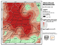 En la imagen se pueden observar las zonas contaminadas con plomo en polvos urbanos de la Ciudad de México y el área metropolitana. Los sectores de color rojo más intenso son en los que se identificó mayor concentración de dicho metal pesado.