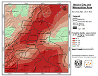 En la imagen se pueden observar las zonas contaminadas con vanadio en polvos urbanos de la Ciudad de México y el área metropolitana. Los sectores de color rojo más intenso son en los que se identificó mayor concentración del metal pesado.