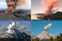 En la imagen de izquierda a derecha y de arriba a abajo los volcanes Kilauea, de Fuego, Popocatépetl y de Colima. Expertos vulcanólogos adscritos a la UNAM aseguraron que no existe conexión entre la erupción del Kilauea, el volcán de Fuego y una posible erupción en los volcanes mexicanos Popocatépetl y de Colima, cada uno tiene su propio comportamiento y la reciente actividad de los dos primeros es solo una coincidencia.