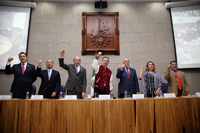 Inauguran IV Festival Internacional de Planetarios:Bernardino Antelo, secretario de la Comisión de CyT de la Cámara de Diputados; Jaime Valls, secretario general ejecutivo de ANUIES; Enrique Fernández, director general de IPN; Aurelio Nuño, secretario de Educación; Enrique Cabrero, director general del Conacyt; Karla Peregrina, presidenta de la Asociación Mexicana de Planetarios; y José Franco, coordinador general del Foro Consultivo, Científico y Tecnológico.