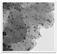 Figura 3: Imagen de microscopia electrónica de transmisión de catalizadores base paladio soportados en carbón Vulcan XC72R para las celdas de combustible