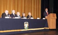 'El bosón de Higgs es un descubrimiento estadístico' explicó José Franco, presidente de la Academia Mexicana de Ciencias, al destacar la importancia de la estadística en la ciencia. En la mesa de honor los doctores Ronald Wasserstein, José Narro,  Eduardo Sojo, Guillermo Zárate e Ignacio Méndez.