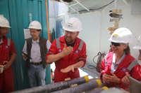 En la imagen los investigadores Sean Gulick, Jaime Urrutia, Michael Poelchau y Ligia Pére.