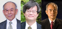 Los doctores japoneses Isamu Akasaki, Hiroshi Amano y Shuji Nakamura, ganadores este año del Premio Nobel de Física.