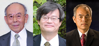 Los doctores japoneses Isamu Akasaki, Hiroshi Amano y Shuji Nakamura, ganadores este año del Premio Nobel de Física.