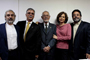 Antonio del Río, Enrique Galindo Fentanes, Ruy Pérez Tamayo, Rosaura Ruiz y José Franco durante la presentación del libro de Galindo: El quehacer de la ciencia experimental. Una guía práctica para investigar y reportar resultados en las ciencias naturales, realizada en la editorial Siglo XXI.