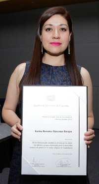 La doctora Karina Bárcenas Barajas obtuvo el Premio a mejores tesis de doctorado de la Academia Mexicana de Ciencias en Ciencias Sociales y Humanidades 2015.