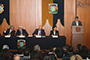 Presidieron la ceremonia del 70 aniversario del Instituto de Geofísica de la  UNAM (izq a der): Hugo Delgado Granados, Enrique Graue Wiechers, David León Romero, Flor de María Harp y William Lee.