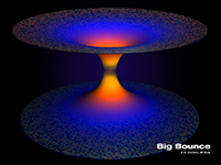 Desde la teoría de la gravedad cuántica de lazos, el investigador Alejandro Corichi Rodríguez Gil trata de entender la gravitación a escala cuántica (microscópica) a través del modelo que propone: Cosmología cuántica de lazos, con el que intenta unificar a las dos grandes teorías de la física. En la imagen, la ilustración del Big Bounce, fenómeno que describe el físico teórico como parte de su modelo.