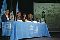 En la rueda de prensa para la presentación de los resultados del Foro Internacional Primatología, Diversidad Biocultural y Desarrollo Sostenible, realizado en septiembre de 2017, participaron Juan Carlos Serio Silva, Nuria Sanz, Paula González y María Alejandra Romer.