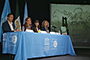 En la rueda de prensa para la presentación de los resultados del Foro Internacional Primatología, Diversidad Biocultural y Desarrollo Sostenible, realizado en septiembre de 2017, participaron Juan Carlos Serio Silva, Nuria Sanz, Paula González y María Alejandra Romero.