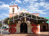 Iglesia de Zaachila, en Oaxaca, decorada para Semana Santa, ejemplo del uso tradicional de las plantas en los festejos religiosos de las poblaciones mexicanas.