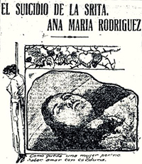 Ejemplo de las publicaciones de la época respecto al suicidio. “El suicidio de la Srita. Ana María Rodríguez”. El Imparcial, 11 de noviembre de 1908.