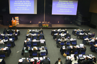 Panorámica del interior del auditorio Galileo Galilei de la AMC en el primer día de trabajo de la reunión internacional convocada por IANAS- Academia Leopoldina de Ciencias de Alemania y IAP.