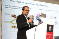 Doctor Andrés Moreno Estrada, del Laboratorio Nacional de Genómica para la Biodiversidad (LANGEBIO) del CINVESTAV-Irapuato, durante la conferencia 