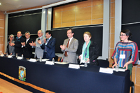 Inauguración del 2do. Encuentro Nacional de Jóvenes en Matemáticas, actividad que se realizará del 19 al 22 de febrero en el Instituto de Matemáticas (IM) de la UNAM, en Ciudad Universitaria. La ceremonia de apertura estuvo presidida por Elías Micha. coordinador de Ciencia, Tecnología e Innovación de la Oficina de la Presidencia; José Seade, director del IM; José Mustre; director del Cinvestav; y Luis A. Godínez, director del SNI-Conacyt, entre otros.