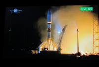 Momento del despegue del cohete Soyuz que acompaña al satélite Gaia en la primera etapa de su viaje. La imagen fue tomada a las 3:30 horas de hoy de la transmisión en vivo realizada por la Agencia Espacial Europea.