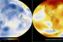 (NASA/GISS) Mapa codificado por colores que muestra una progresión de cambio de temperaturas superficiales globales de 1884 a 2014. El azul oscuro indica las zonas más frías que la media. El rojo oscuro indica las áreas más cálidas que el promedio.