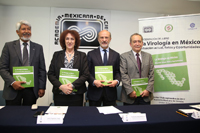 José Luis Morán López, Julia Tagüeña Parga, Guillermo Ruiz-Palacios y Santos y Carlos Arias Ortiz en la presentación del libro “La Virología en México. Situación Actual, Retos y Oportunidades”, que se llevó a cabo en la Academia Mexicana de Ciencias.