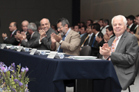 Ceremonia de Inicio del LVII Año Académico de la Academia Mexicana de Ciencias (AMC). Integraron el presídium los doctores Sergio Alcocer, Enrique Fernandez, Salvador Jara, Enrique Cabrero, Jaime Urrutia, José Franco y Mauricio Gerson.