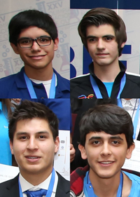 La delegación mexicana que participará en la 48 Olimpiada Internacional de Química a celebrarse en Tbilisi, Georgia la integran (de izquierda a derecha y de arriba a bajo): Jesús Aguirre Escalante, de Sonora; Miguel Bribiesca Argomedo, de Michoacán;  Víctor Hernández Lima, del Estado de México; y Carlos Quezada Espinoza, de Sinaloa.