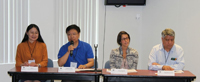 Participantes en la mesa de trabajo sobre movilidad académica y estudiantil en el “Foro sobre estrategias de colaboración AMC - NANOMXCN”, realizado en la sede de la Academia Mexicana de Ciencias: Yan Li, Leo Lau, Laura Serkovik y Emilio Bucio.