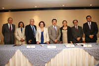 Integrantes del comité organizador y participantes en la XIII Semana Nacional de Ciencia y Tecnología del Conacyt. En la imagen: Miguel Á. Álvarez (IPN); Héctor Hernández (Unidad Chetumal-Ecosur);  Javier Velásquez (exrector UAM- Iztapalapa; Adriana Guerra (FCCyT); Julio Ponce (Conacyt); Amparo Martínez (INECC); Mario González (director general Ecosur), y Jesús Mendoza  ( coordinador de la XXIII SNCyT).