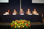 Julia Tagüeña, Jaime Urrutia, Enrique Cabrero, Mario Molina y Francisco Bolívar durante la bienvenida a los jóvenes que forman parte del programa de Cátedras Conacyt.