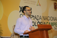  Diego Echánove Cuevas, de Tijuana, Baja California, ganador de medalla de plata en la Olimpiada Iberoamericana de Biología 2016, dio un mensaje a los participantes del certamen durante la etapa nacional.