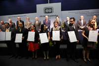 Aspecto de la ceremonia de Inicio del LVI Año Académico de la Academia Mexicana de Ciencias. En la imagen parte del presidium encabezado por Enrique Cabrero, director del Conacyt; José Narro, rector de la UNAM; y Jaime Urrutia, presidente de la AMC, así como ganadores de los Premios Weizmann 2014; de las Mejores tesis de Doctorado en Ciencias Sociales y Humanidades 2014, y Becas para Mujeres en las Humanidades y en las Ciencias Sociales 2015