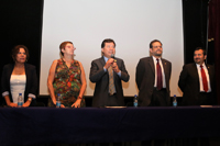 Mayra de la Torre, Eulalia Pérez Sedeño, Pablo Wong González, David René Romero y Lorenzo Felipe Sánchez, integrantes de la mesa de honor en la inauguración del “Primer Coloquio Iberoamericano,Diálogo de Saberes y Políticas de Ciencia, Tecnología e Innovación con Perspectiva de Género”, en Cuernavaca, Morelos