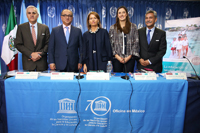 En la presentación en México del Informe de Seguimiento de la Educación en el Mundo 2016 de la UNESCO participaron: Víctor Carreón (Conacyt), Otto Granados (SEP), Nuria Sanz (UNESCO-México), Patricia Vázquez (SEP-Puebla), y José Mustre (Cinvestav).