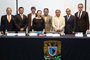 Mesa de honor en la conferencia de prensa realizada hoy en la Casa de las Humanidades de la UNAM. Carlos Duarte, Julio Ponce, William Lee, Stéphanie Esparza, José Franco, Raúl Mújica, Juan Rivas y Luc Blanco.