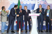 En la imagen José Franco, Antelo Esper, Enrique Cabrero, Miguel Ángel Mancera, Enrique Fernández y René Drucker, durante la inauguración de la XXIII Semana Nacional de Ciencia y Tecnología.