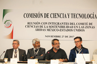 Armando Mansilla, José Luis Morán, José Franco y Cristopher Scott en la reunión con integrantes del Comité de Ciencias de la Sostenibilidad en las Zonas Áridas México-Estados Unidos, en las instalaciones del Senado de la República.