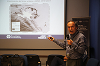 Doctor Ismael Aguilar Barajas, investigador del Departamento de Economía y del Centro del Agua para América Latina del Tecnológico de Monterrey, durante su participación en el taller binacional Mejorar la sostenibilidad en las zonas áridas transfronterizas Estados Unidos-México, celebrado en mayo de 2018 en San Luis Potosí.