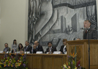 El Dr. Arturo Menchaca Rocha durante la Ceremonia de Inauguración de la XXI Olimpiada Nacional de Biología.