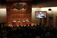 Los doctores, Carlos Bosch, Rodolfo Tuirán, Samuel Gitler y José Antonio de la Peña en la mesa ¿Hacia dónde va la enseñanza de las matemáticas? organizada por el Conacyt, la AMC y el CCC, realizada en el auditorio de El Colegio Nacional.